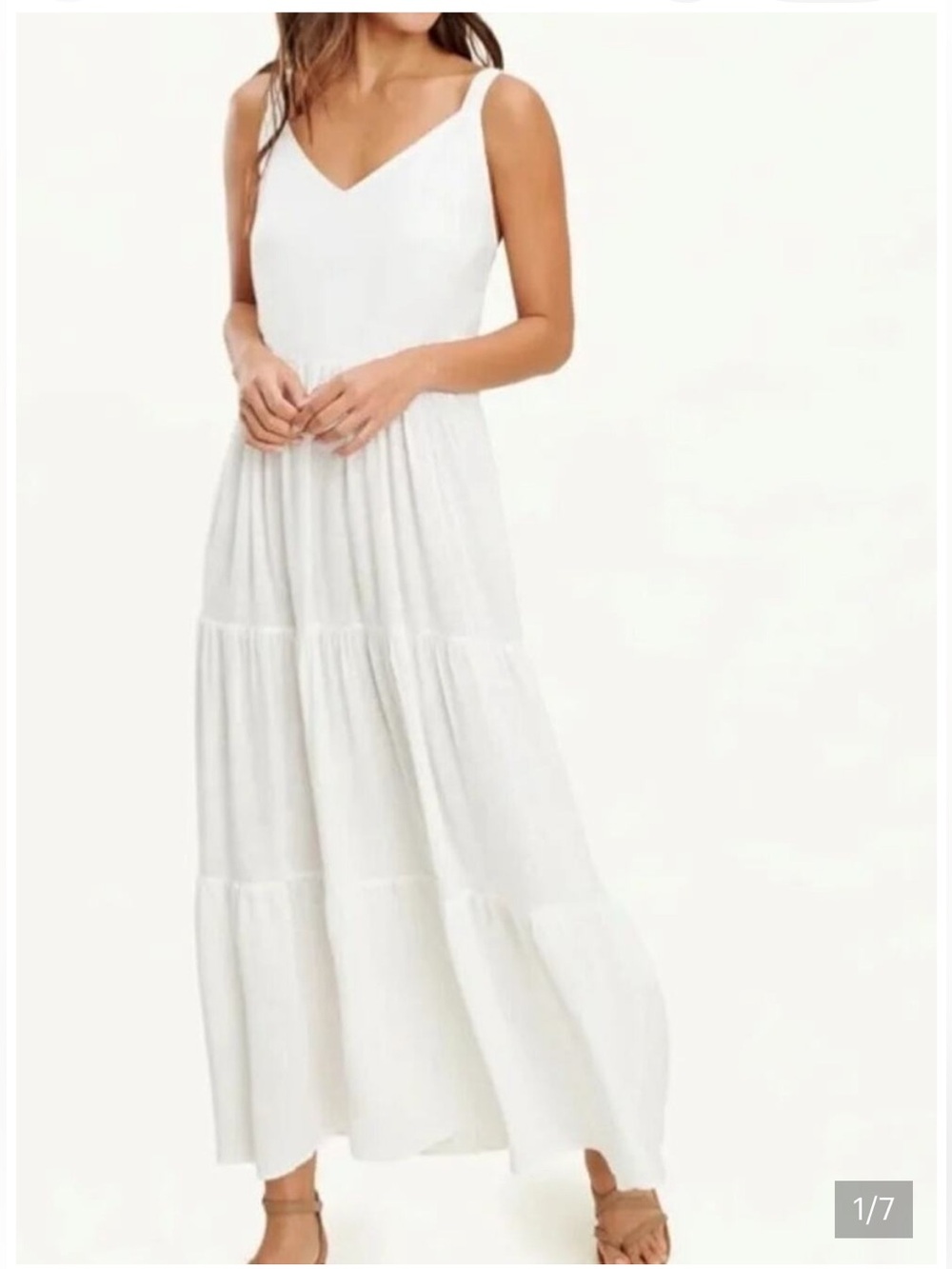 Splendid White Tiered V-Neck Maxi Dress